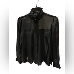Banana Republic Black Sheer Pleated Blouse, Size XS Petite